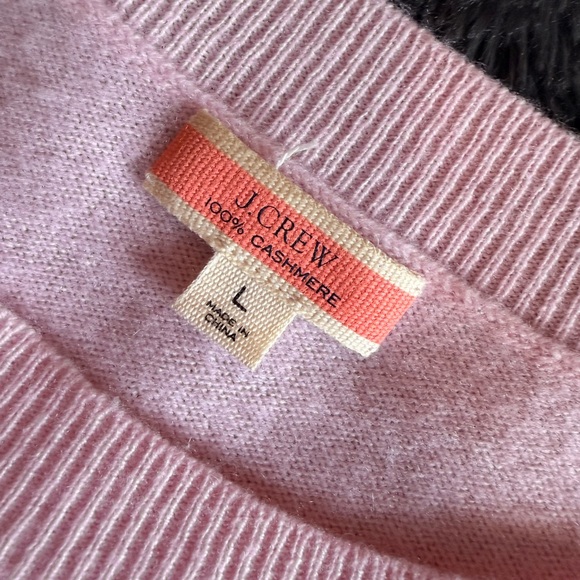 J. Crew Pink Striped Crewneck Cashmere Sweater L - Picture 2 of 3